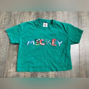 Vintage Disney Mickey Mouse Cropped Tshirt Green M
